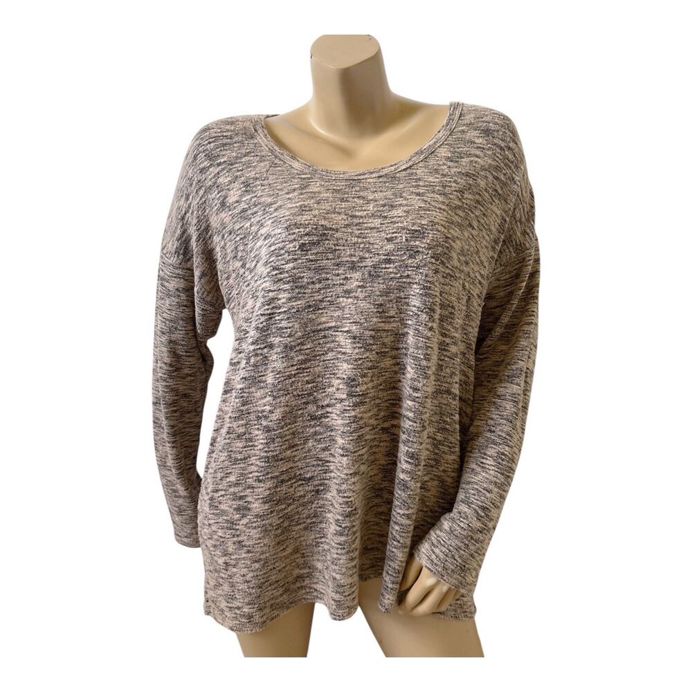 One World Tunic Top Womens Large Marled Knit Long Sleeve Pink Gray Scoop Neck